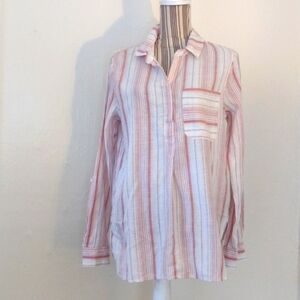 Sanctuary Striped Linen Blend Striped Roll Tab Sleeve Popover Tunic Top Size M